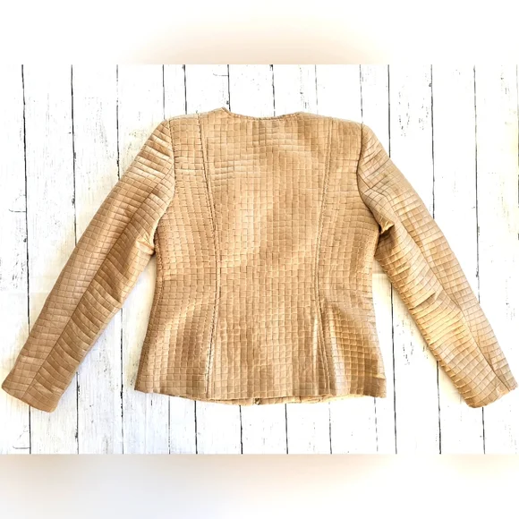 Valerie Stevens Luxury Quilted Gold Metallic Zip up Blazer Jacket Coat Pockets - Picture 5 of 13